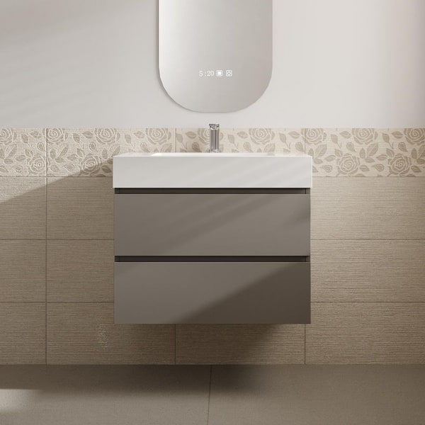 Aaby 30 in. W x 18 in. D x 25 in . H Wall Mounted Floating Bath Vanity Cabinet in Gray with Solid Surface Top and Sink