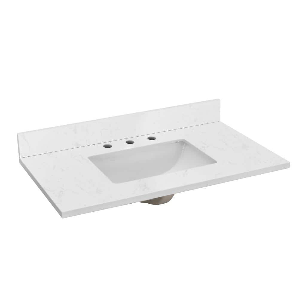 36" White Engineered Stone Vanity Top with Rectangular Sink