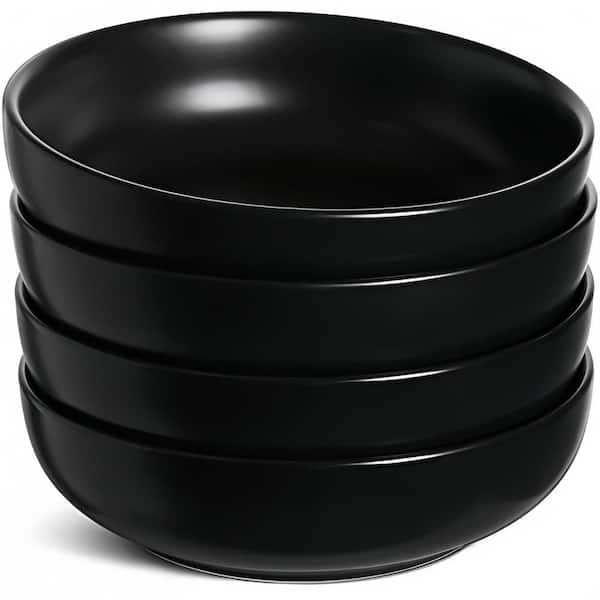 45 oz. Ceramic Salad Bowl Set for Serving Soup, Pasta, Dinner, Large Pasta Bowls, Microwave Safe, Black (Set of 4)