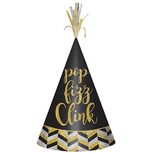 New Year's 9 in. Black, Silver and Gold Cone Hat (6-Pack)