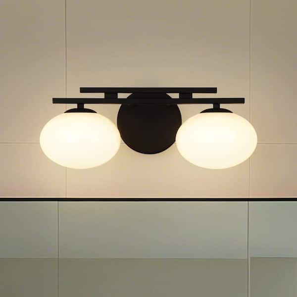 Julep 16-in. 2-light Matte Black Vanity Light with Opal Glass Shades