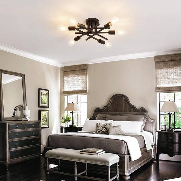 17 in. 6-Light Black Vintage Ceiling Light Fixture Flush Mount