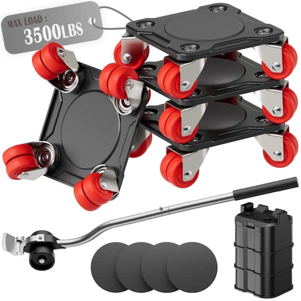 Heavy Duty Furniture Movers 8 Wheels Square Dollies with Furniture Lifter Base 360 Degree Casters 3500 lb Capacity