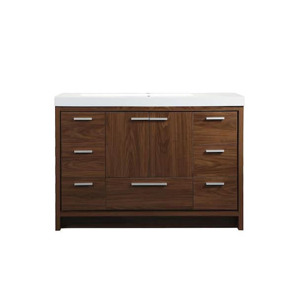 Unbranded Simply Living 48 in. Single Bathroom Vanity in Walnut with Resin Vanity Top in White