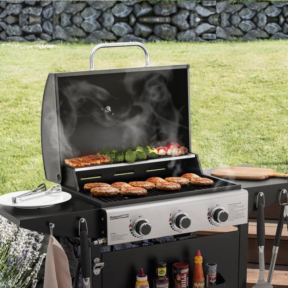 Royal Gourmet 3-Burner Black Propane Gas Grill with Stainless Steel