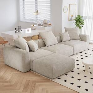 141.7 in. Square Arm Corduroy Velvet Modular Free Combination Sectional Sofa with Ottoman in Beige