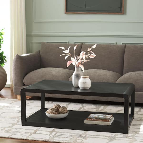 Omara 44.6 in. Black Rectangle Wood Coffee Table
