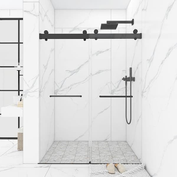 JimsMaison 60 in. W x 79 in. H Double Sliding Frameless Shower Door in Matte Black Finish with Clear Glass