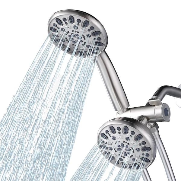 IVIGA 1.75 GPM 7-Spray 4.5 in. Round Dual Shower Head Fixed and Handheld Shower Head with 59 in. PVC Hose in Brushed Nickel