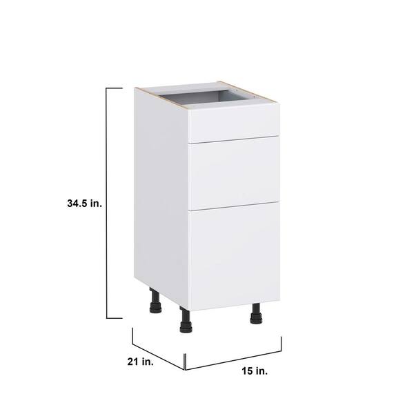 J COLLECTION Fairhope Bright White Slab Assembled Vanity Drawer Base Cabinet with 3 Drawers (18 in. W x 34.5 in. H x 21 in. D)