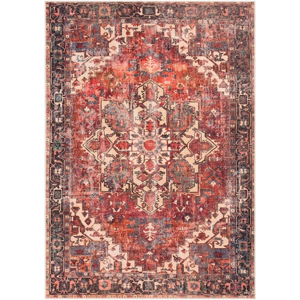 Livabliss Gilda Rust Doormat 2 ft. x 3 ft. Distressed Machine-Washable Area Rug