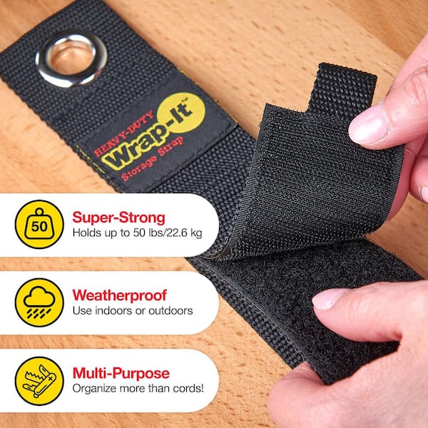 Assorted Heavy-Duty Storage Strap Multi-Purpose Hook and Loop Cable Strap with Grommet in Black (12-Pack)