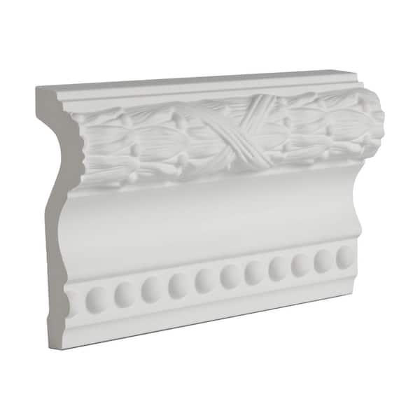 American Pro Decor 4 in. x 1-1/4 in. x 6 in. Long Laurel Leaves and Crossed Ribbons Polyurethane Panel Moulding Sample
