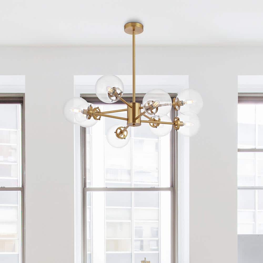 Brass 8-Light Sputnik Chandelier with Clear Glass Shades
