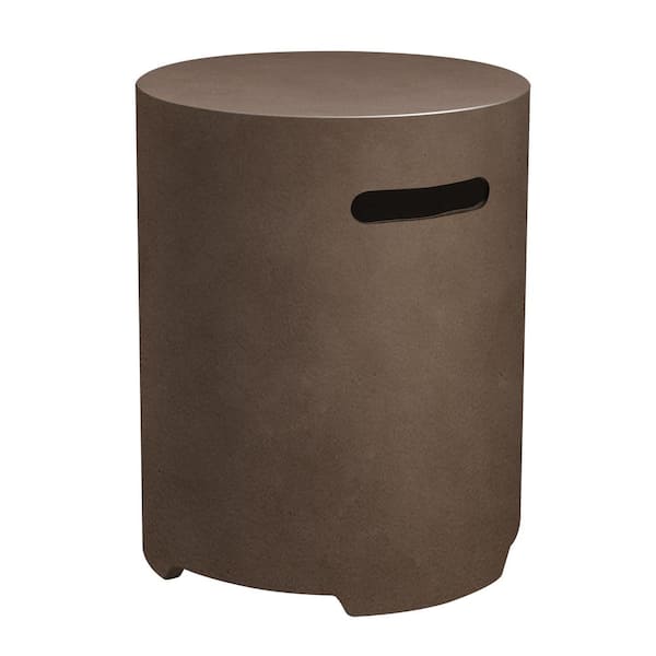 UPHA 20 in. Dark Brown Round Concrete Outdoor Propane Tank Cover Table Outdoor Side Table