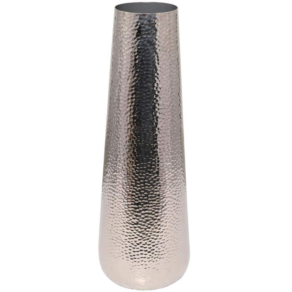 Litton Lane 31 in. Silver Tall Hammered Aluminum Metal Decorative Vase