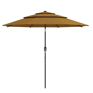 9 ft. Steel 3 Tiers Outdoor Market Umbrella in Tan with Crank, Push Button Tilt