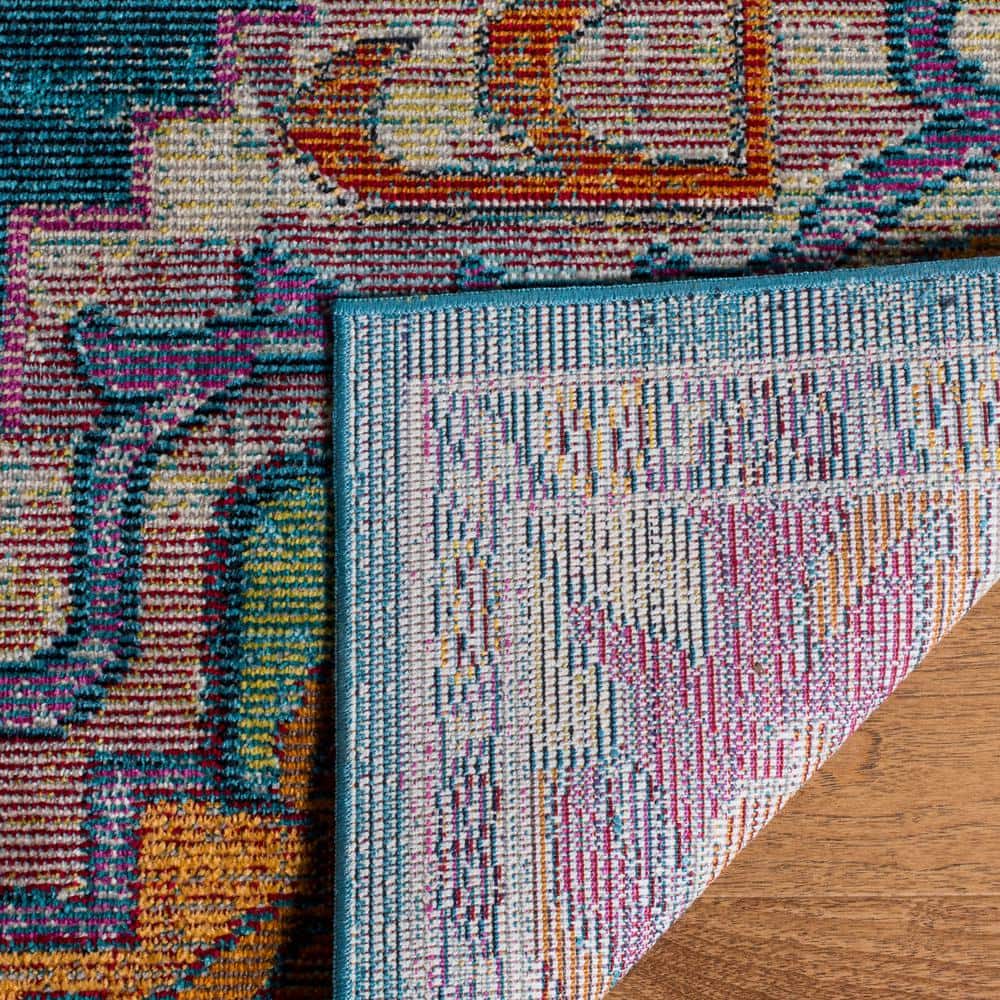 Teal and Rose Oriental Square Easy-Care Synthetic Rug