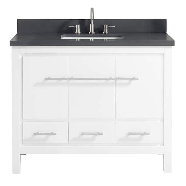 Azzuri Riley 43 in. W x 22 in. D x 34.8 in. H Bath Vanity in White with Quartz Vanity Top in Gray with Basin