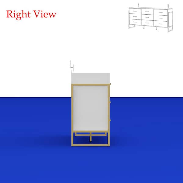 White and Golden 9-Drawers 61.4 in. Width Wooden Dresser without Mirror, Chest of Drawers, Storage Cabinet