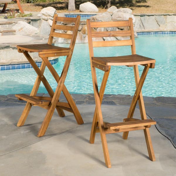 Camden Foldable Wood Outdoor Patio Bar Stool (2-Pack)