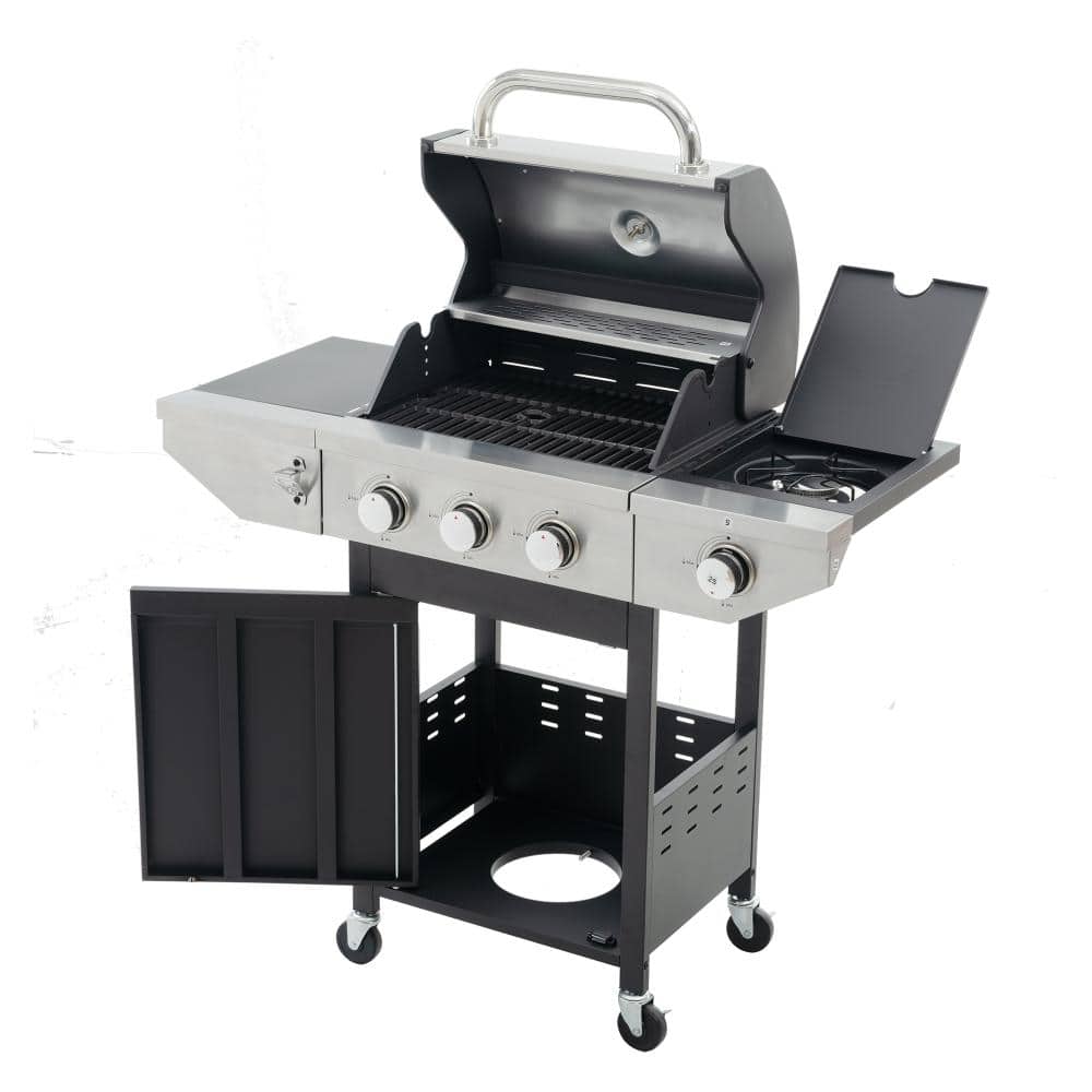 37000 BTU 3 Burner Barbecue Stainless Steel Propane Gas Grill with Side Burner