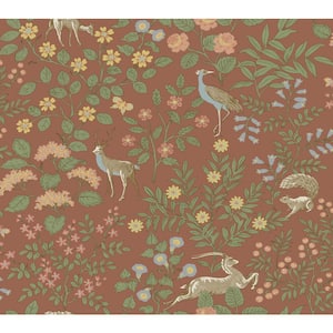 Rust Woodland Floral Paper Peel and Stick Matte Wallpaper