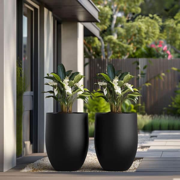 Sapcrete 16 in. Dia Charcoal Black Large Tall Round Concrete Planter / Garden Plant Pot for Indoor and Outdoor (Set of 2)