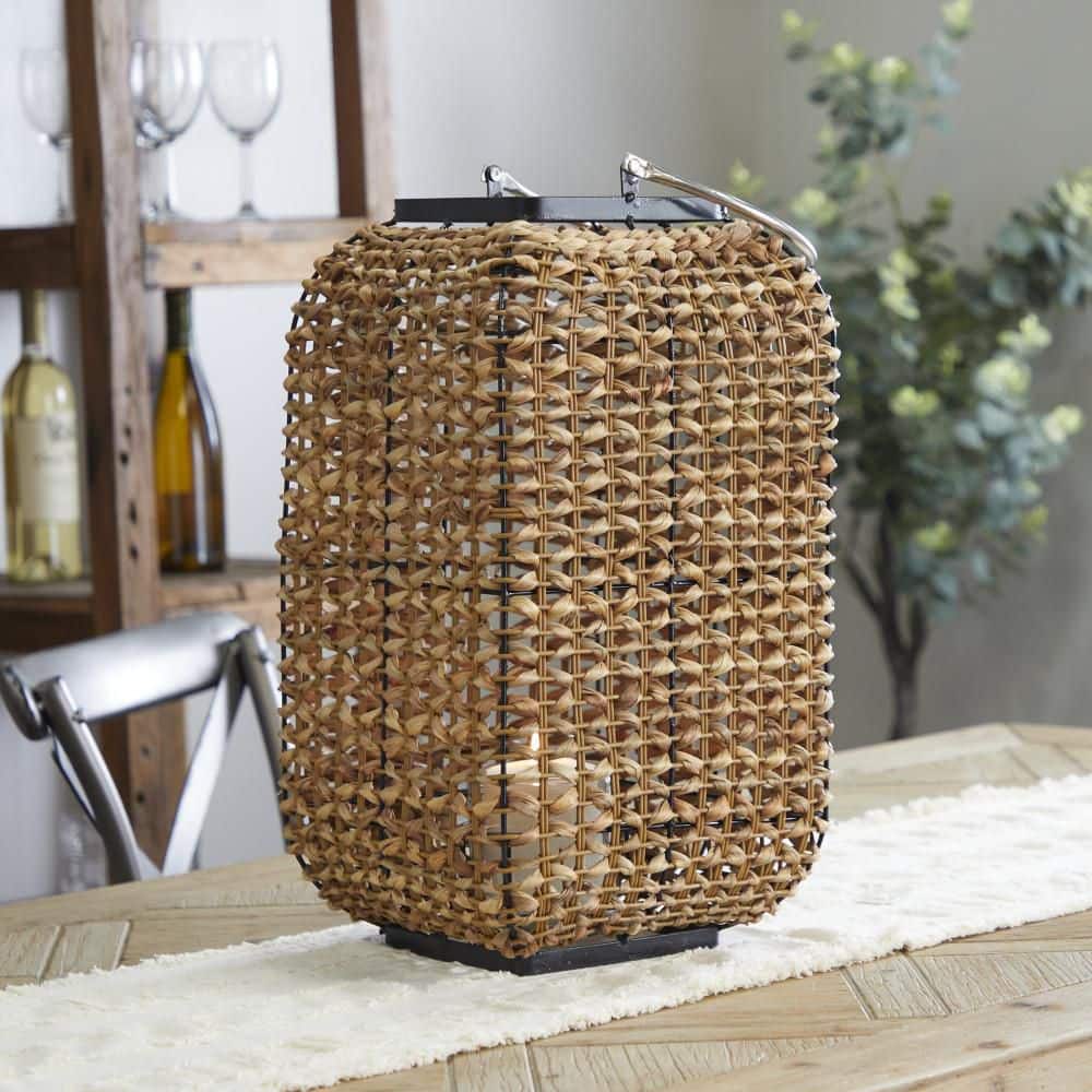 20 in. H Brown Dried Plant Handmade Rattan Weaved Decorative Candle Lantern with Glass Holder and Handle price history on PriceWatchPro