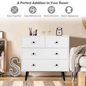 4-Drawers White Dresser Chest of Drawers Free Standing Sideboard Cabinet 30 in. H x 32 in. W x16 in. D