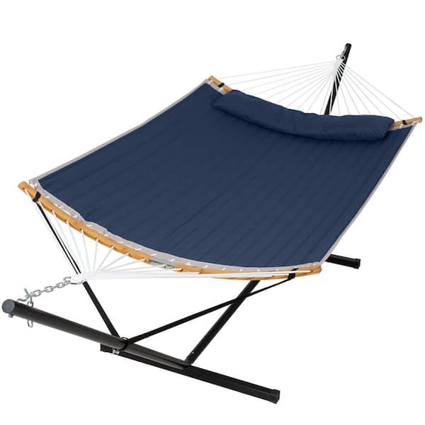 Atesun 12 ft. Free Standing, 475 lbs. Capacity, Heavy-Duty 2-Person Hammock with Stand and Detachable Pillow in Dark Blue