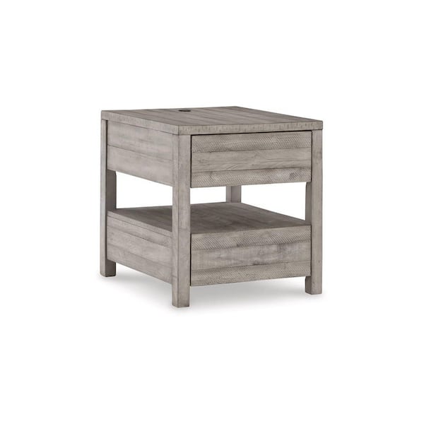 Benjara 22.13 in. Gray Square Wood end table with 2-Drawers