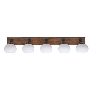 Kirby 47.75 in. 5 Light Black & Painted Wood-look Vanity Light with 7" White Muslin Glass Shades no bulbs included