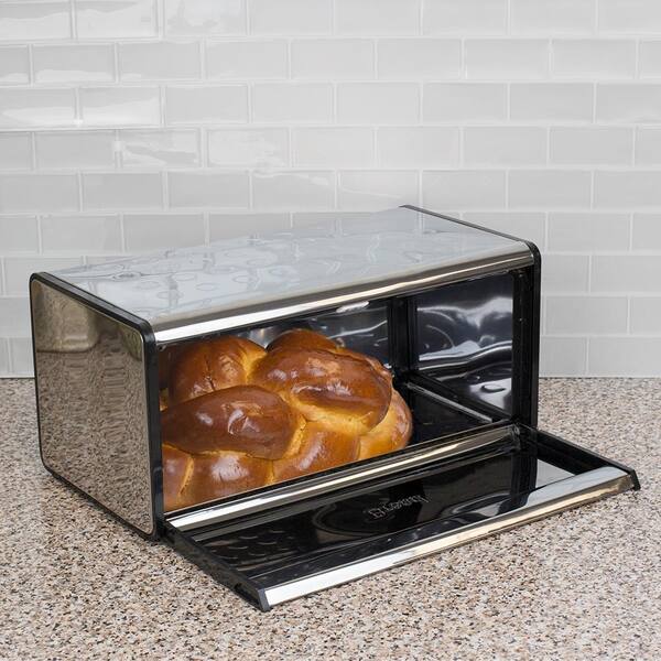 Unbranded Drop Front Lid Mirror Stainless Steel Bread Box