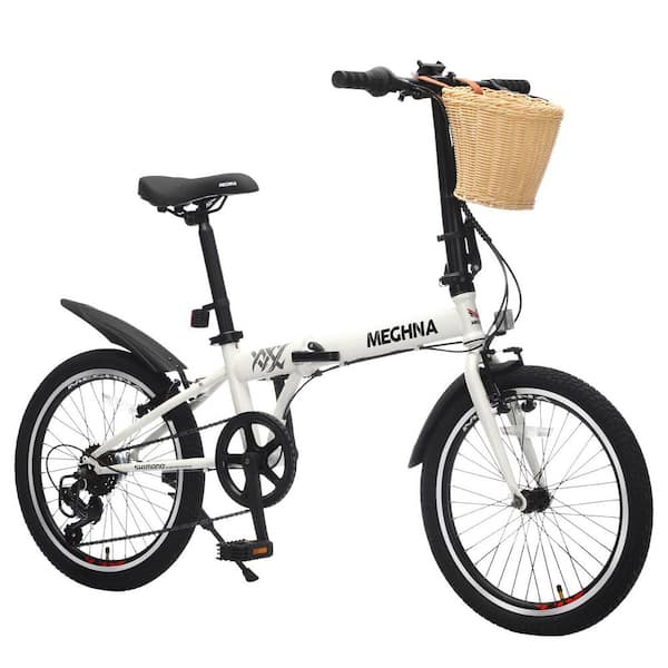 20 in. Folding City Bike for Adults-6-Speed Steel Frame Bicycle with Basket, Phone Holder and Fenders for Men and Women