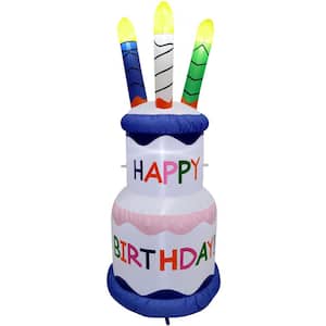 6 ft. Happy Birthday 2-Tier Cake Inflatable with 4 Faux Candles and Lights