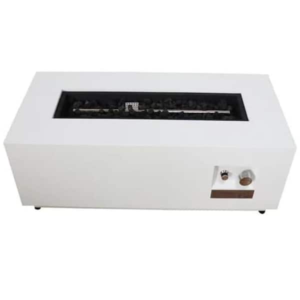 ToolCat 42 in. Steel Outdoor Propane Fire Pit Table with Lid and Glass Fire Beads, White