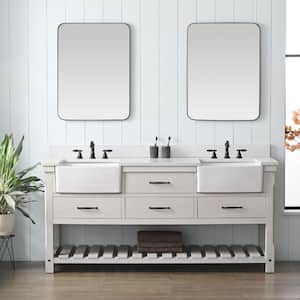 Wesley 72 in. W x 22 in. D x 34 in. H Bath Vanity in White Wash with Ariston White Engineered Stone Top with Sinks