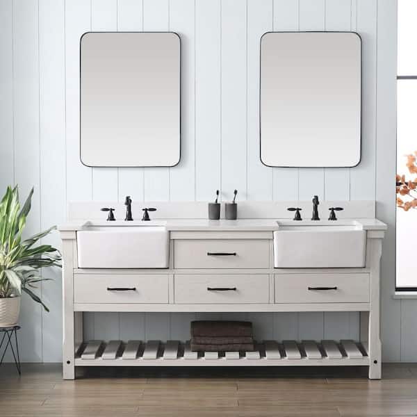 SUDIO Wesley 72 in. W x 22 in. D x 34 in. H Bath Vanity in White Wash with Ariston White Engineered Stone Top with Sinks