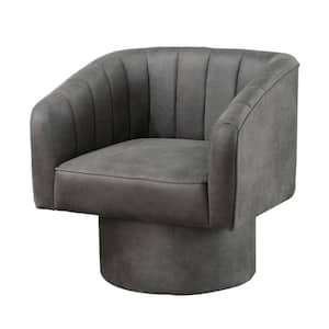 Gray Vegan faux leather Accent Chair with 360 Swivel Seat