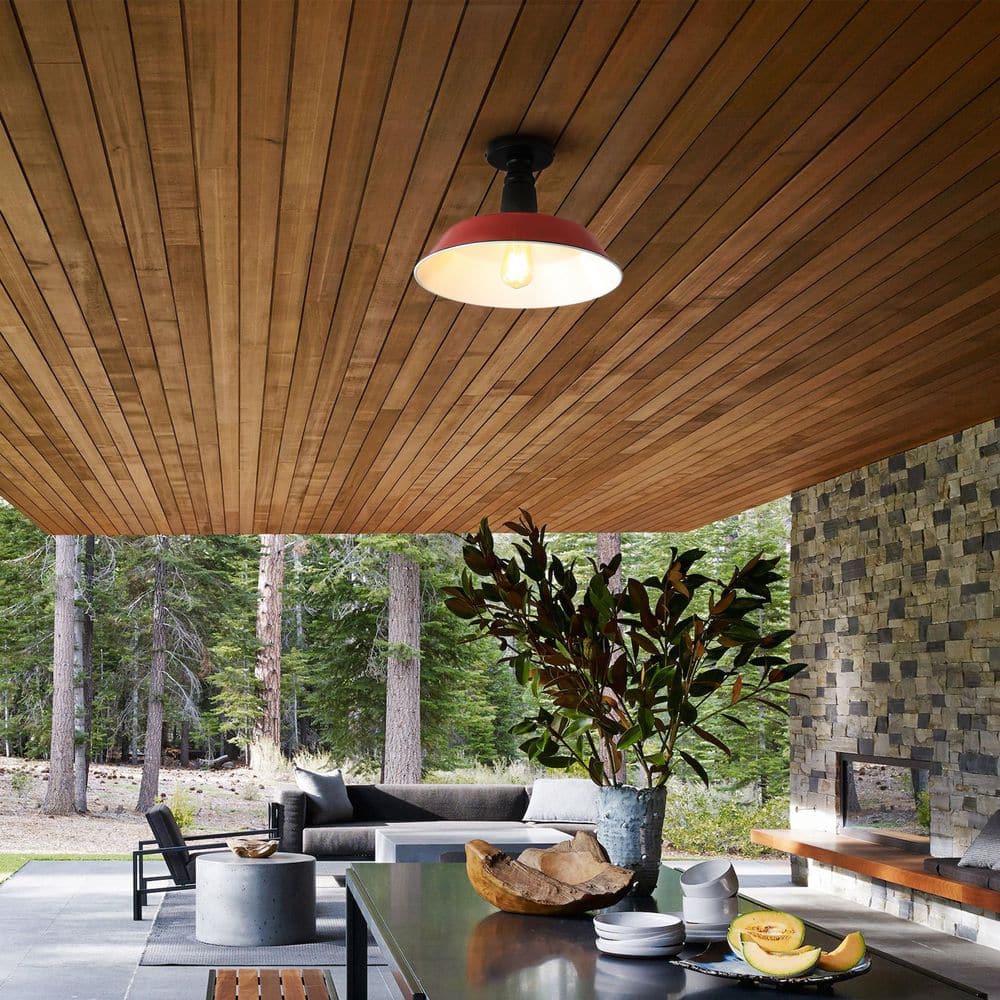 Farmhouse Inspired 14" Red and Black LED Ceiling Light