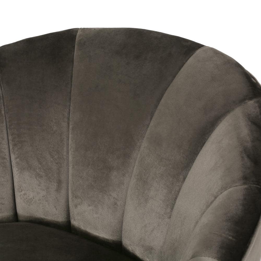 Gray Velvet Upholstered Club Armchair with Solid Wood Frame