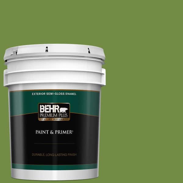 BEHR PREMIUM PLUS 5 gal. #420D-6 Thyme Green Semi-Gloss Enamel Exterior Paint & Primer