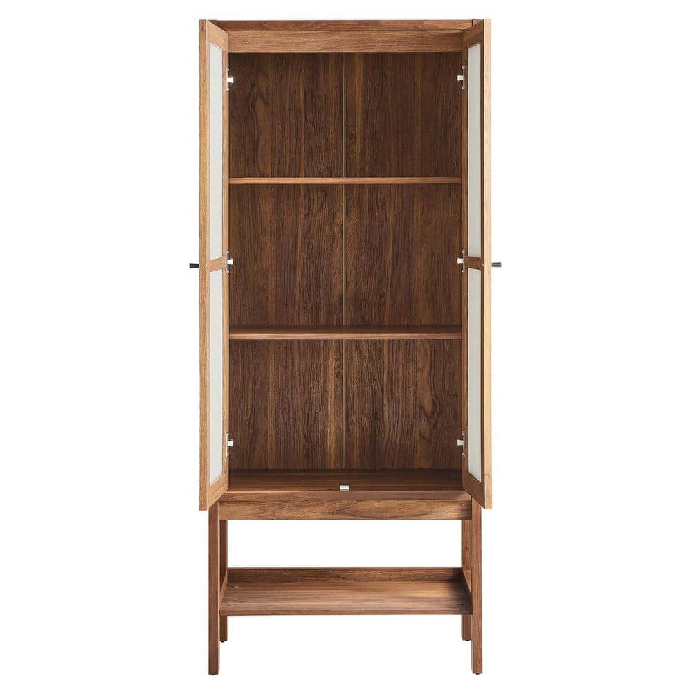 Capri Tall Walnut Wood Grain Freestanding Storage Cabinet with Linen Doors