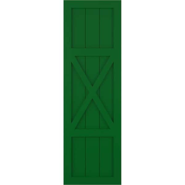 Ekena Millwork 12 in. x 67 in. True Fit PVC Center X-Board Farmhouse Fixed Mount Board and Batten Shutters Pair in Viridian Green