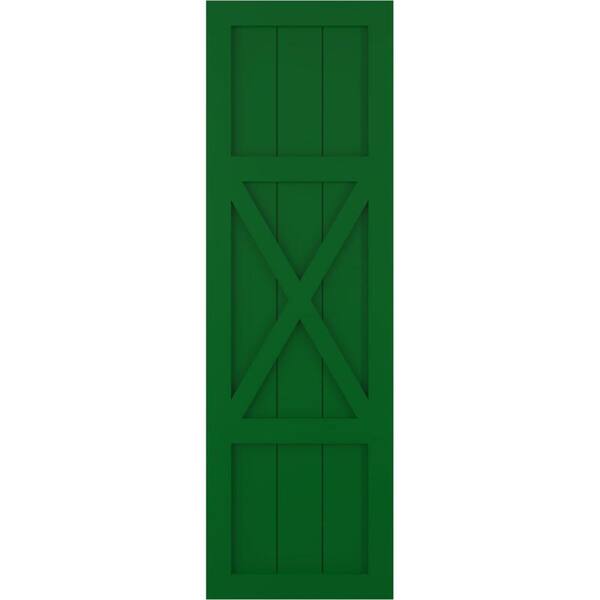 Ekena Millwork 18 in. x 38 in. True Fit PVC Center X-Board Farmhouse Fixed Mount Board and Batten Shutters Pair in Viridian Green