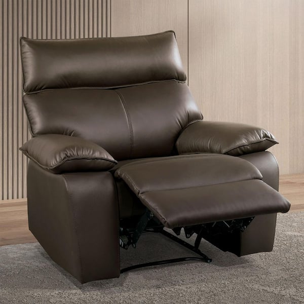 Liam Modern Brown Faux Leather Upholstered Manual Recliner Chair with Pillow Top Arms