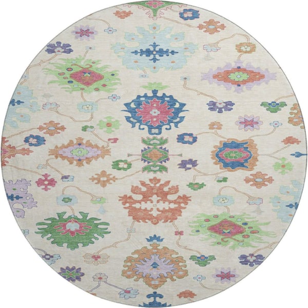 Mayfield Premium Machine Washable Abstract AMF2532 Linen 8 ft. x 8 ft. Round Rug
