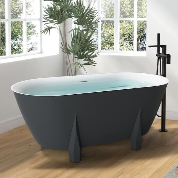 Mokleba 59 in. Acrylic Double Ended Flatbottom with Foot Non-Whirlpool Bathtub Freestanding Soaking Bathtub in Gray