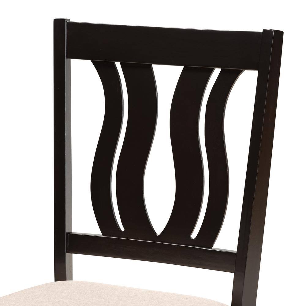 Fenton Sand Fabric & Dark Brown Wood 7-Piece Dining Set